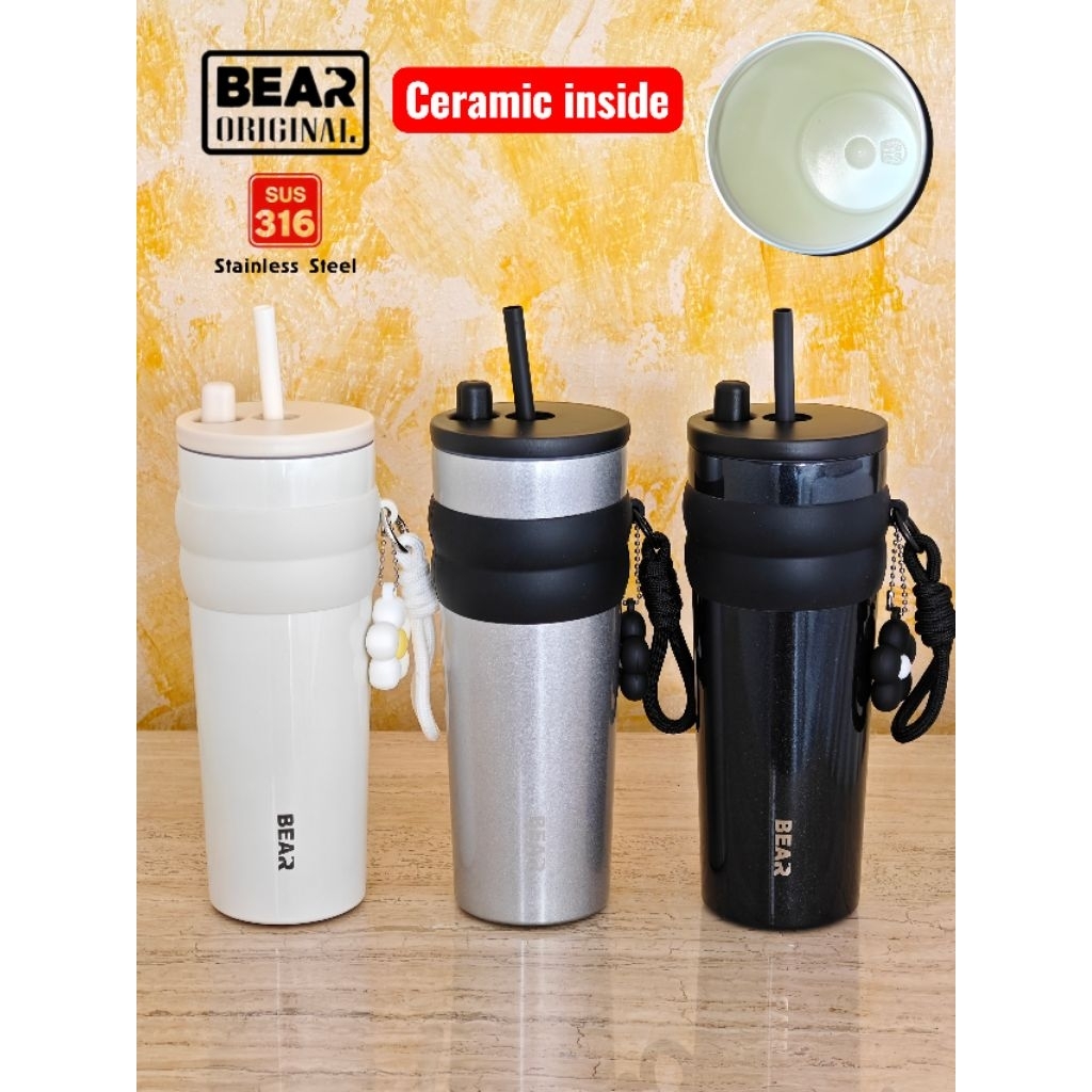 สลักชื่อฟรี แก้ว BEAR Ceramic 710ml Sus 316 กันน้ำหกได้ 💯