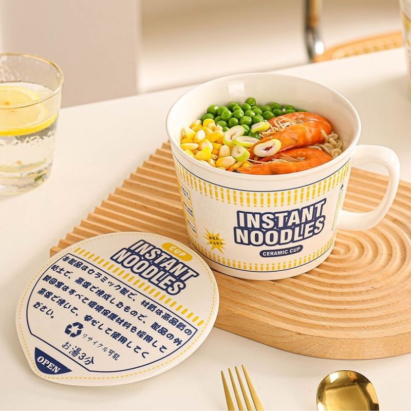 (สินค้าพร้อมส่งจากไทย)(ถูกที่สุด) ชามมาม่า ถ้วยมาม่าเซรามิค พร้อมฝาปิดเซรามิค cup noodles - รูปที่ 3