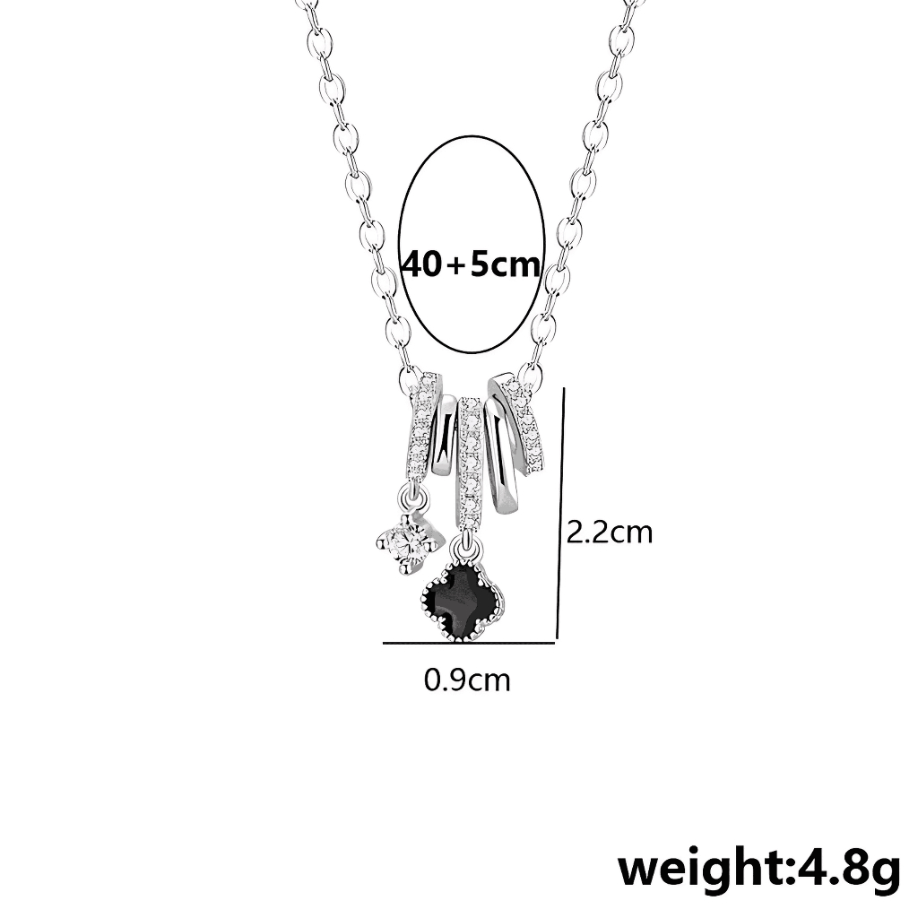 [ส่งจากไทย] สร้อยคอใบโคลเวอร์ 4 แฉก สีดำ นำโชค ประดับเพชร CZ วิบวับ ดีไซน์พรีเมียม ใส่แล้วดูแพง - รูปที่ 3