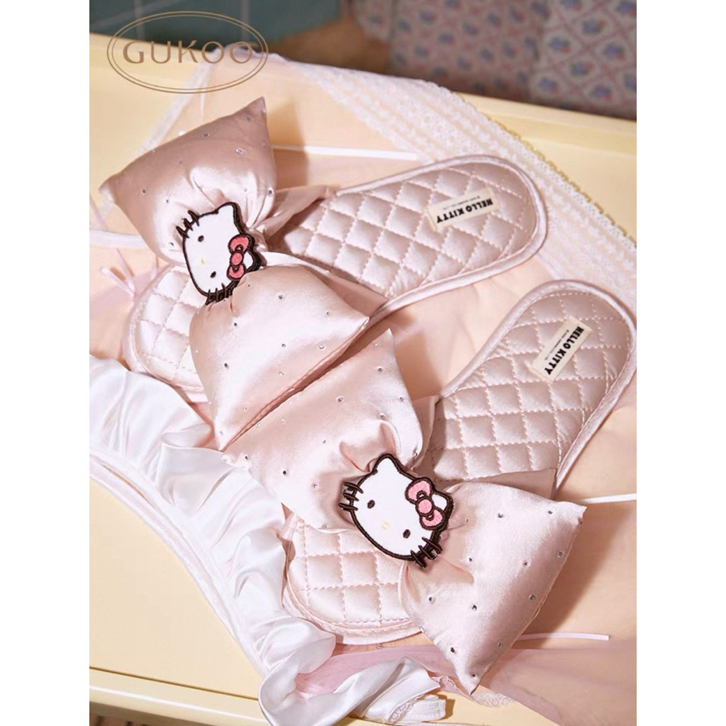 (Pre-order) Gukoo Kitty รองเท้าแตะคิตตี้ตกแต่งโบว์ผ้าซาติน ✨