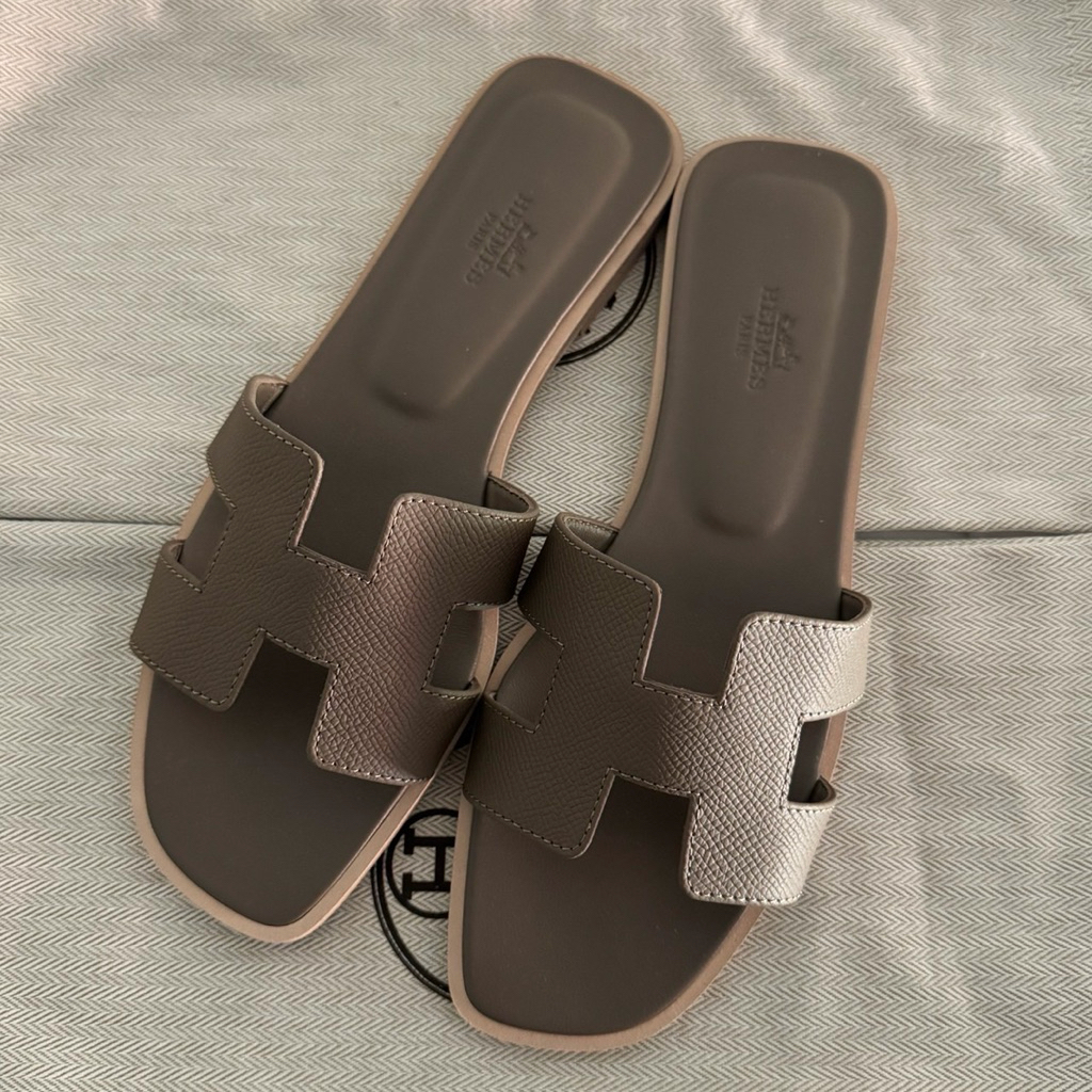 Hermes Oran Sandals Epsom Etoupe  Size 38