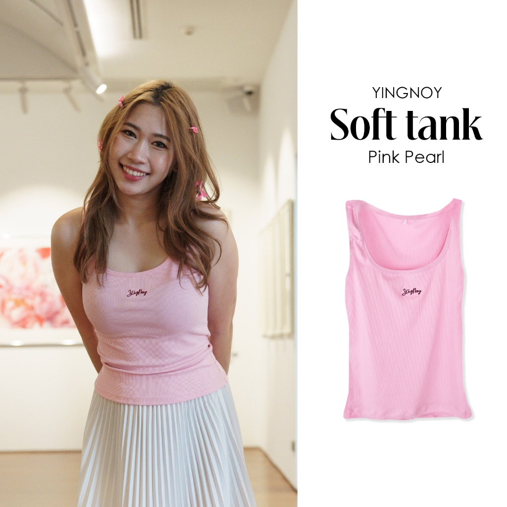 Soft Tank  | เสื้อกล้ามมินิมอล ผ้าเนื้อนุ่มพิเศษ คอเว้า กระชับทรงสวย งานปักกลางอก สี Pink Pearl