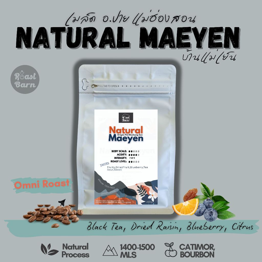 เมล็ดกาแฟแม่เย็นปาย แม่ฮ่องสอน Natural Maeyen Pai Thailand  Light to Medium Roast | Specialty Coffee