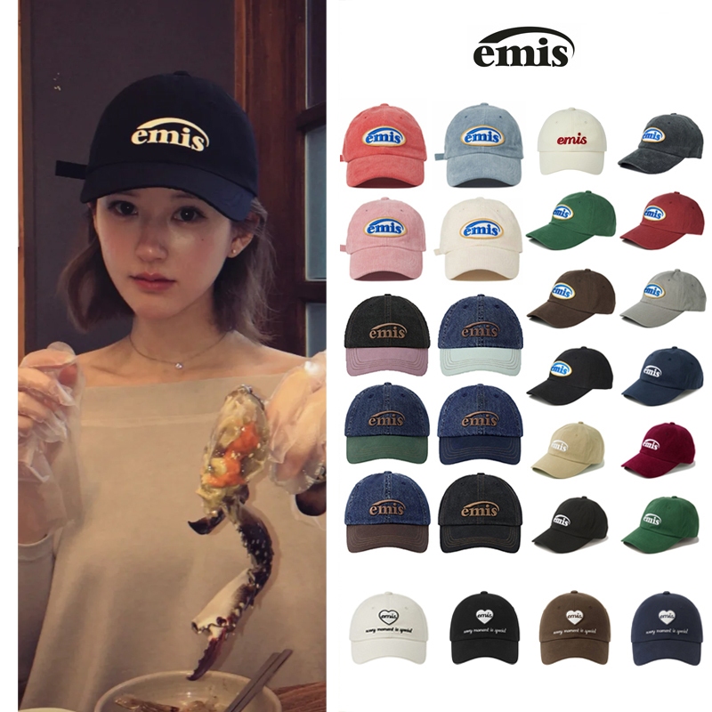 หมวก EMISของแท้ EMIS WAPPEN BALL CAP-BLACK หมวกแก๊ปผ้าฝ้ายทรงแหลมสำหรับผู้ชายและผู้หญิงสไตล์คู่รักสไตล์เดียวกัน