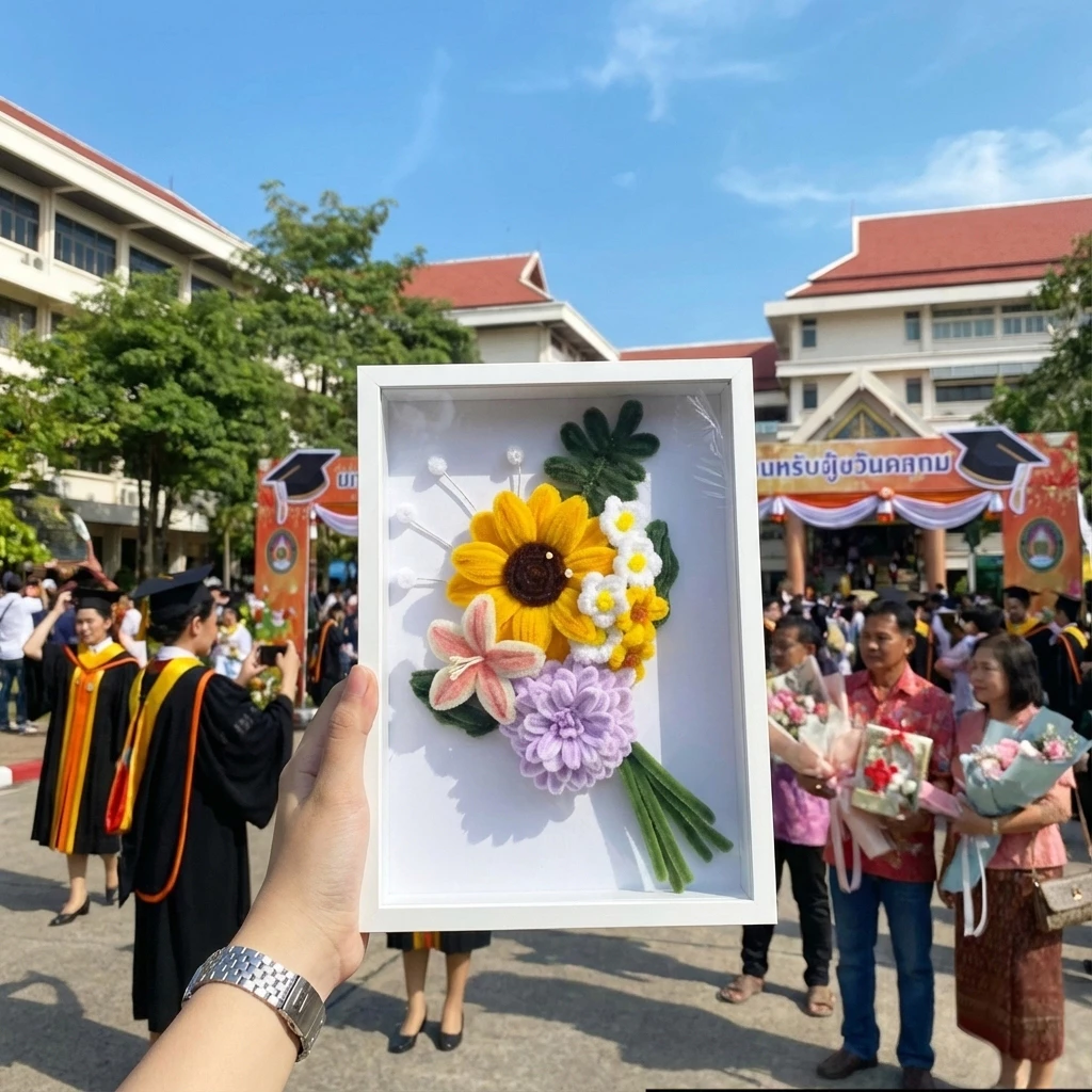 กรอบรูปดอกไม้ลวดกำมะหยี่แฮนด์เมด