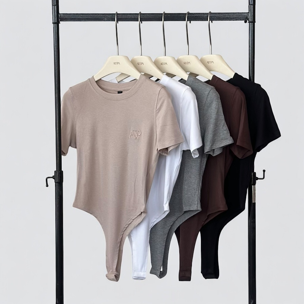 Atipashop - LIORNE FORM BODYSUIT (#7275) บอดี้สูท แขนสั้น คอกลม ปัก ATP
