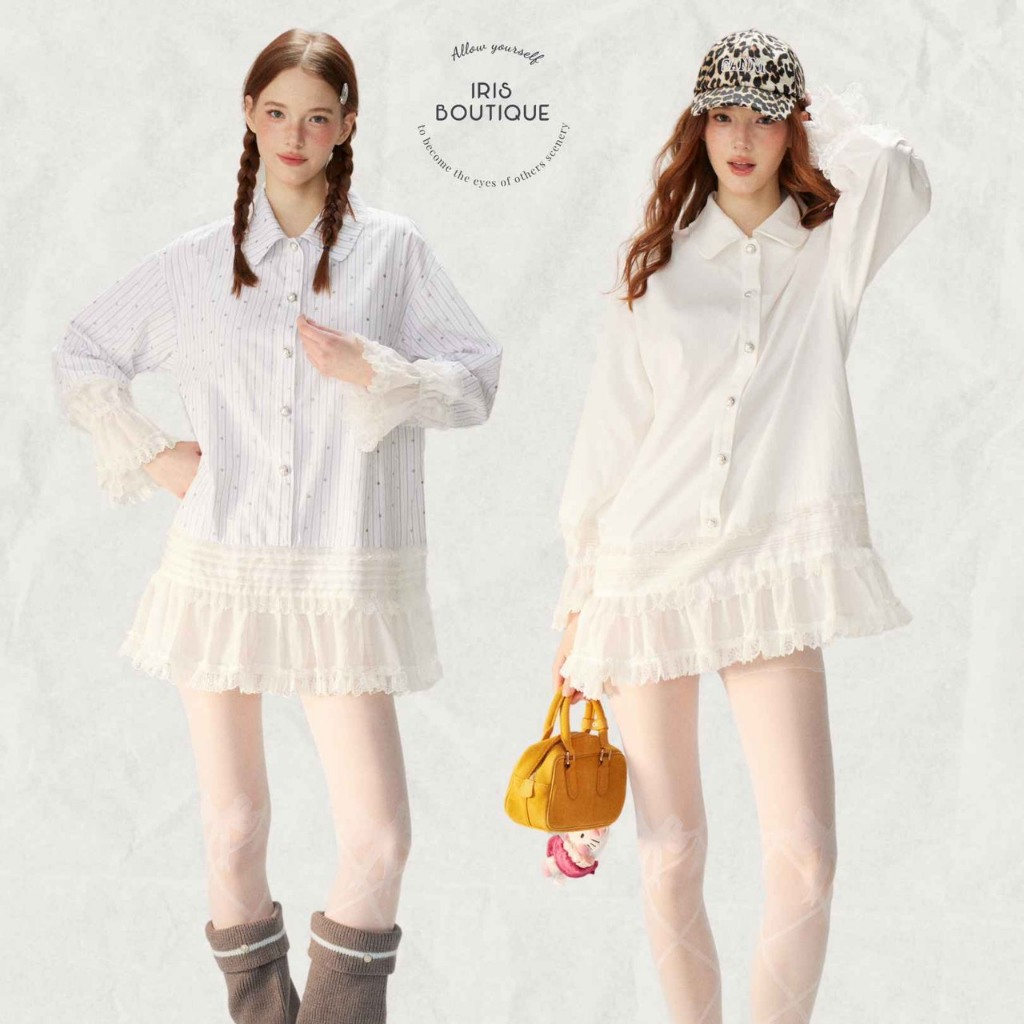 [ พร้อมส่ง ] สินค้าลิขสิทธิ์แท้ IRIS BOUTIQUE  ID4057-4 Petal shirt dress เดรส เรียบหรู ใส่ออกงาน ใส่สบาย