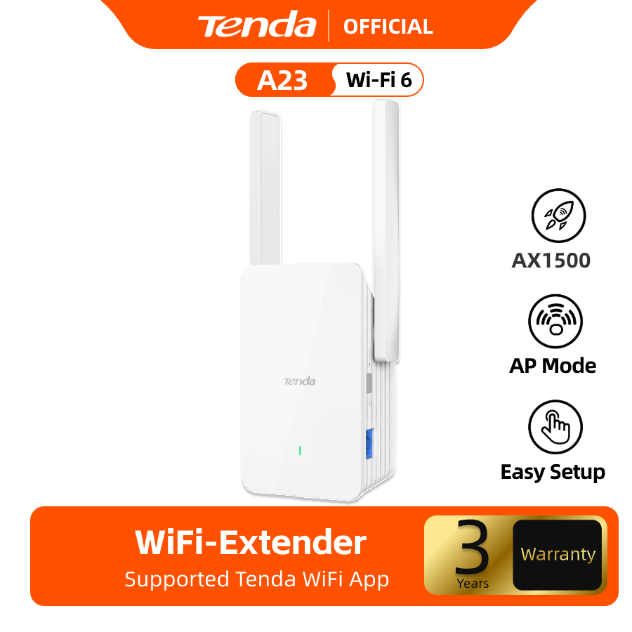 Tenda A23 AX1500 Mbps Dual-Band Repeater อุปกรณ์ขยายสัญญาณ 2.4G/5G WiFi 6 สินค้าแท้จากผู้ผลิต