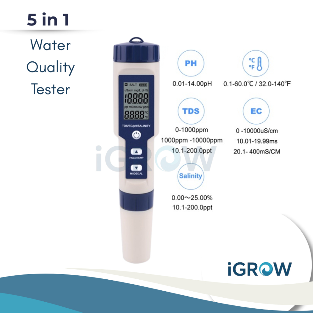 iGrow 5in1 pH TDS EC Salinity Temp เครื่องวัดคุณภาพน้ำ