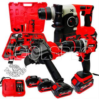 (SERIE XR)THAKITEC ชุดเครื่องมือช่างไร้สาย BL MOTOR สว่านกระแทก+เครื่องเจียร์+สว่านโรตารี แบตลิเธียมโฉมใหม่ XR 21VMAX