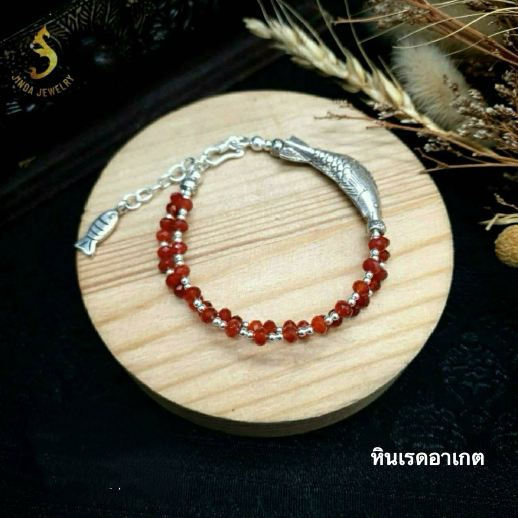 (JindaJewelry)สร้อยข้อมือปลา เงินแท้92.5% ร้อยสลับหินทับทิมแท้#สร้อยข้อมือเงินแท้ - รูปที่ 3