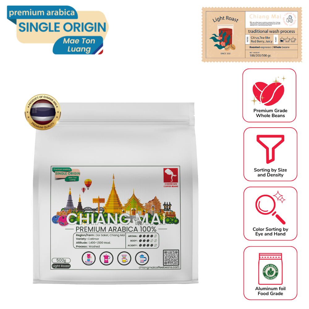 Chiang Mai Coffee Beans : Mae Ton Luang : Light Roast (เชียงใหม่คอฟฟี่บีนส์ : แม่ตอนหลวง  : คั่วอ่อน