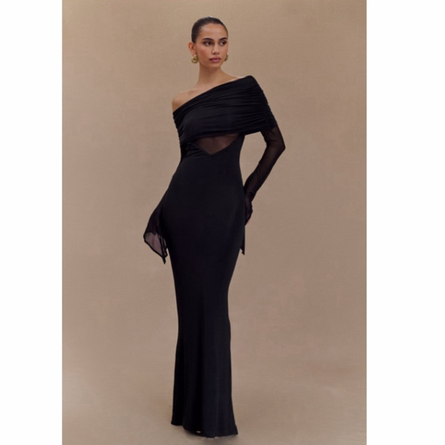 New Brand: Meshki-Kaitlin ไหล่เดียว รัดรูป สีดำ XS