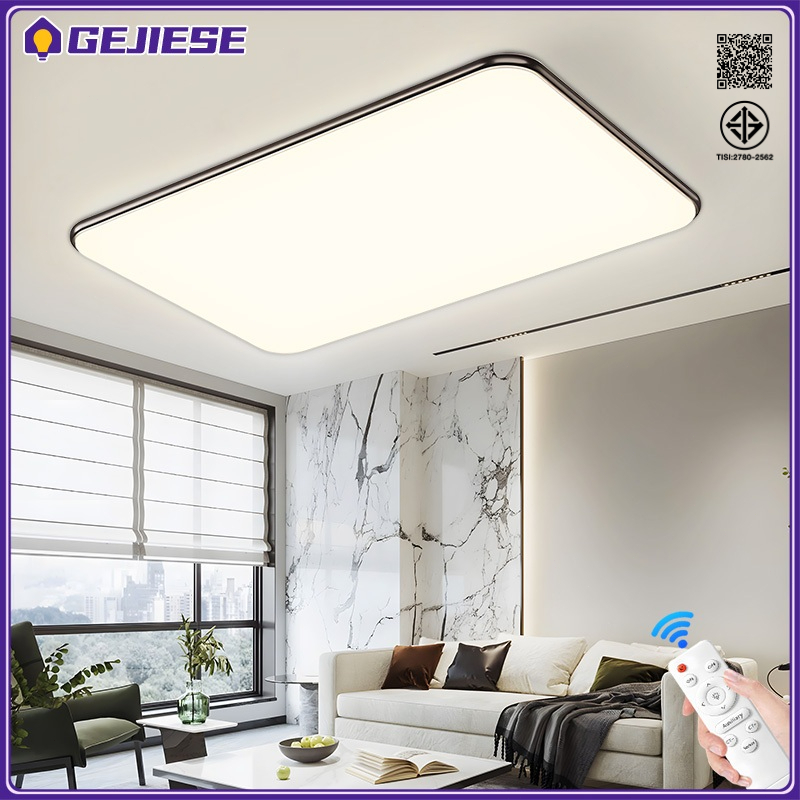 GEJIESEไฟเพดาน โคมไฟติดเพดาน LED 72W ปรับแสงได้3สี พร้อมรีโมตคอนโทรล สีดำโมเดิร์น ไฟห้องนอน ไฟห้องนั่งเล่น ไฟประดับ