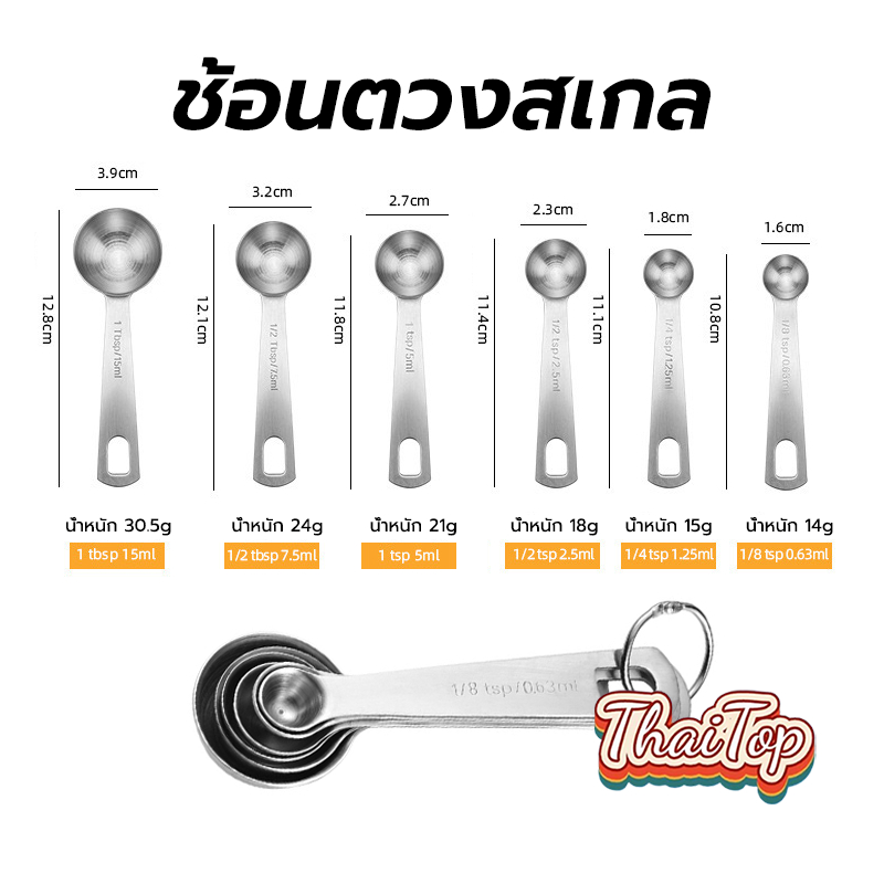 ThaiTop ช้อนตวงพร้อมสเกล ชุด 6 ชิ้น/5 ชิ้น ช้อนตวงสแตนเลส แข็งแรง ทนทาน เกรดอาหาร TOKF