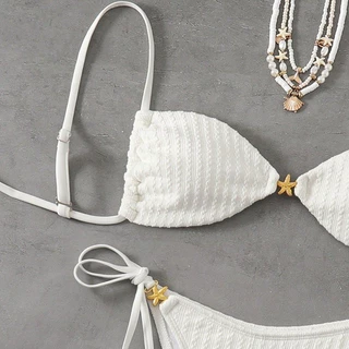 Victoria's Sunshine บิกินี่ ทูพีช white bikini สไตล์ฤดูร้อนใหม่ เว้าหลัง ผูกคอ#1077