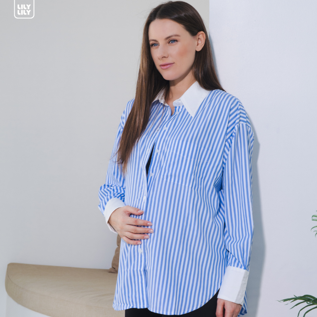 Lily Oversized Fruity Striped - เสื้อเชิ้ต Oversized ลายทาง