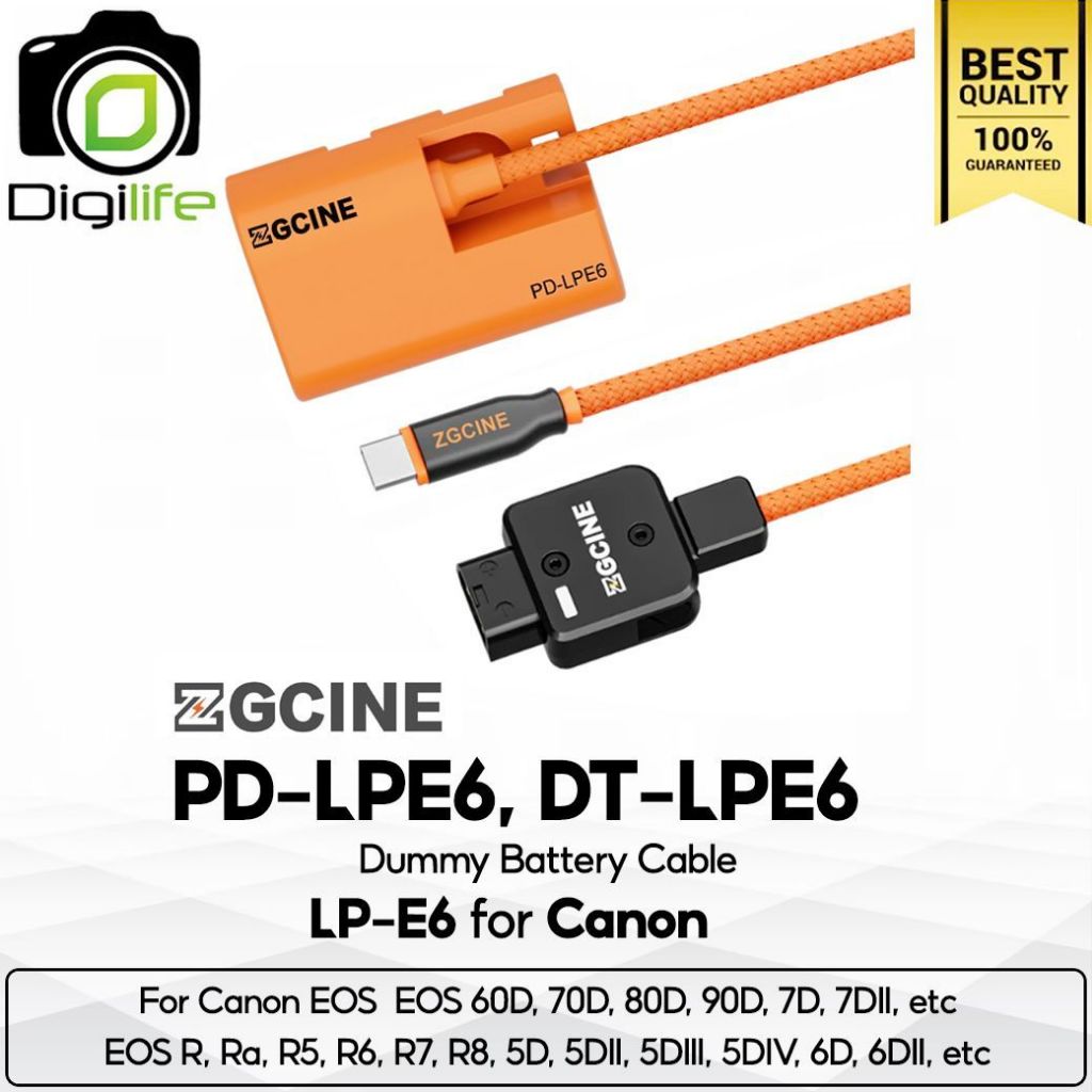 ZGCINE Battery DT-LPE6, PD-LPE6 Dummy Battery Cable สำหรับ ใช้แทน Canon Battery LP-E6