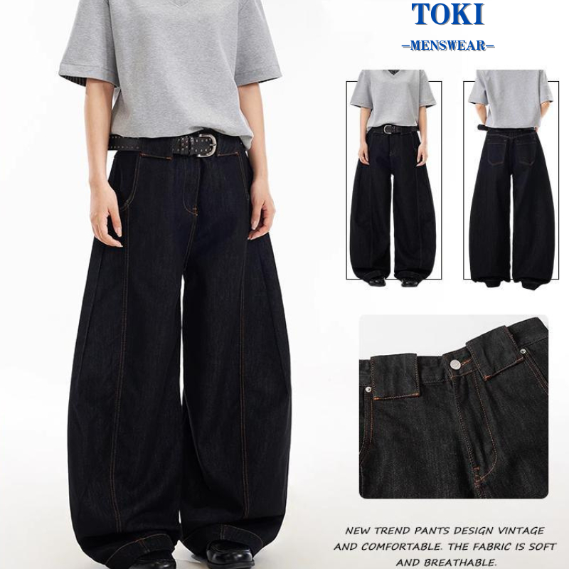 toki-กางเกงยีนส์ผู้ชาย สไตล์เกาหลี baggy jeans ทรงตรง ทรงหลวม สไตล์อเมริกันวินเทจ แนวสตรีท