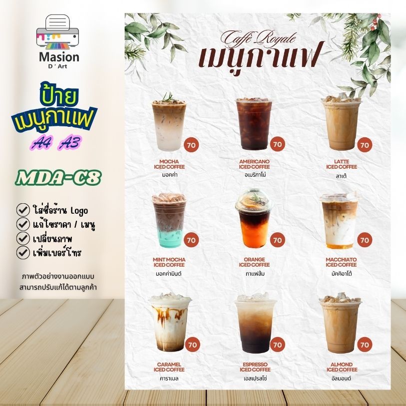 รับปริ้น ป้ายเมนูกาแฟ เคลือบแข็ง ขนาด A4 A3 แนวตั้ง สามารถปรับแก้ได้ ราคา ถูกที่สุด ดีลบีเคเค แกลเลอรีภาพที่ 8