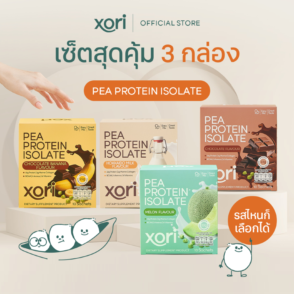 (เซ็ตสุดคุ้ม 3 กล่อง) Xori Pea Protein Isolate โปรตีนพืชจากถั่วลันเตาสีทองแบบกล่องใหญ่ 10 ซอง ( เลือ