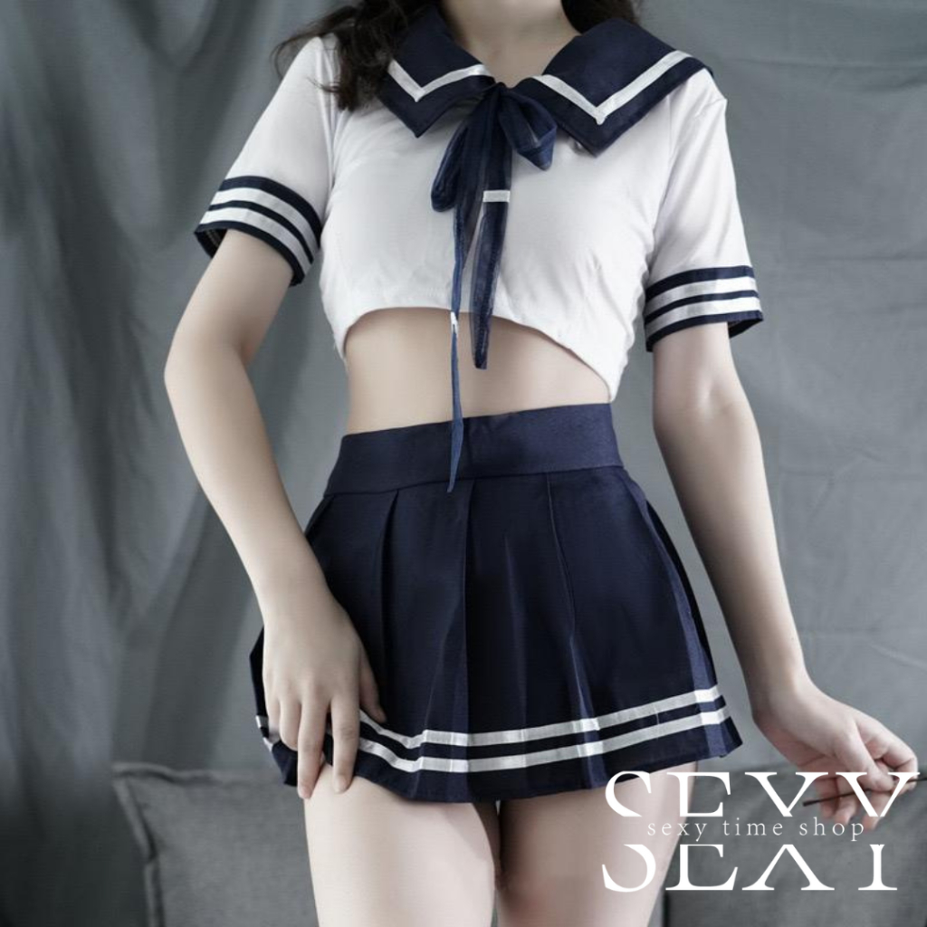 SEXY TIME ชุดนักเรียน ชุกนักเรียนคอสเพลย์ 3XL สาวอวบ 80 กก. สไตล์ญี่ปุ่น คอปก มี 3สีให้เลือก กระโปรตีนตุ๊กแก