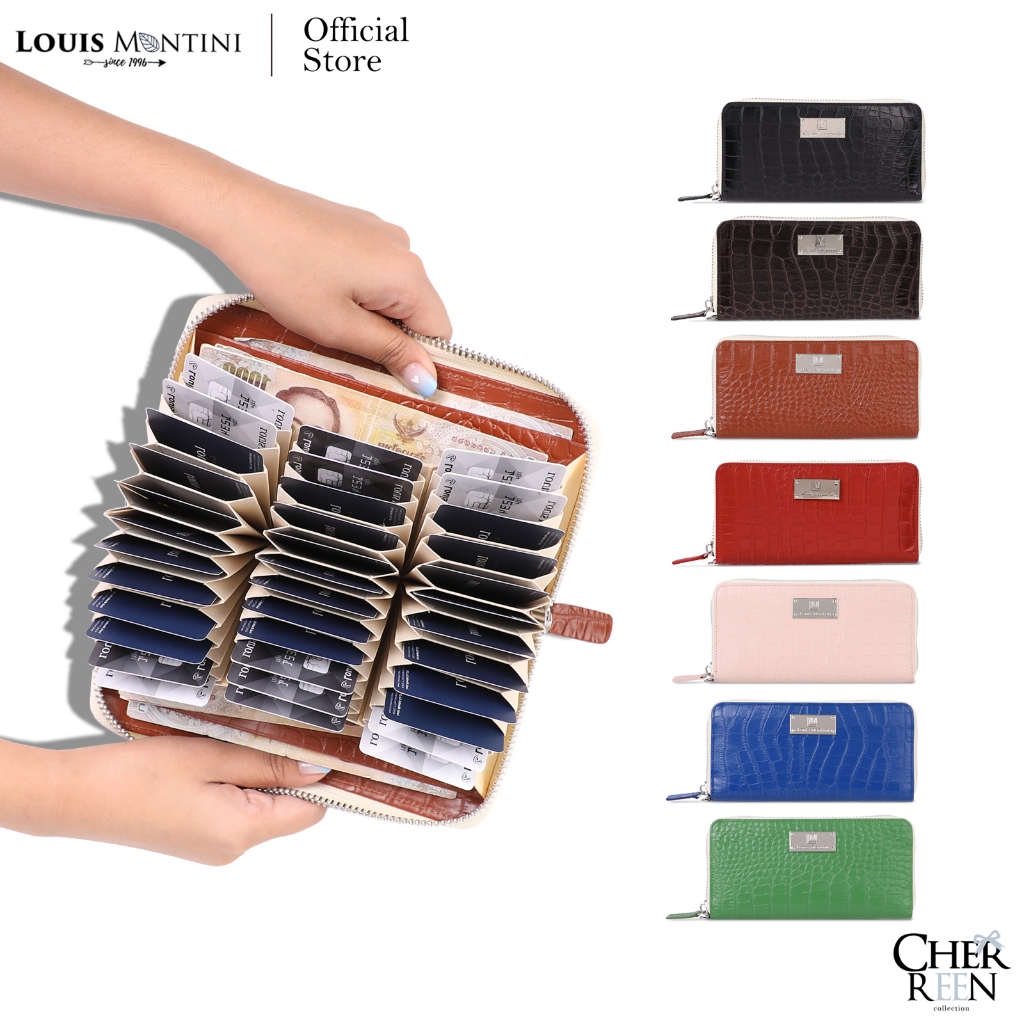 Louis Montini (Cherreen) กระเป๋าผู้หญิงหนังแท้ หนังวัวอัดลายจระเข้ กระเป๋าใส่บัตรเครดิต WL44