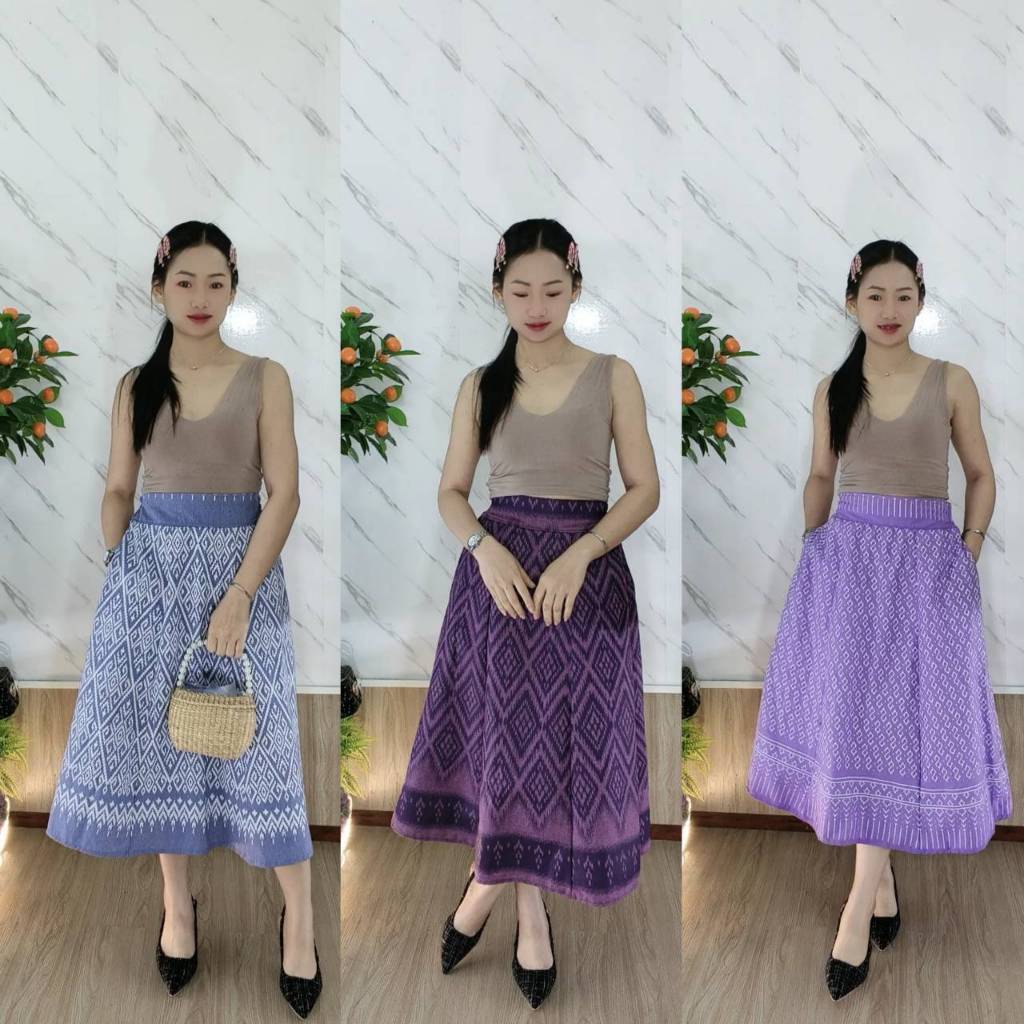 [ Kik pha fai ]A4. กระโปรงต่อ 7 ชิ้นมีซิปข้างหลัง(ยาว30นีว)