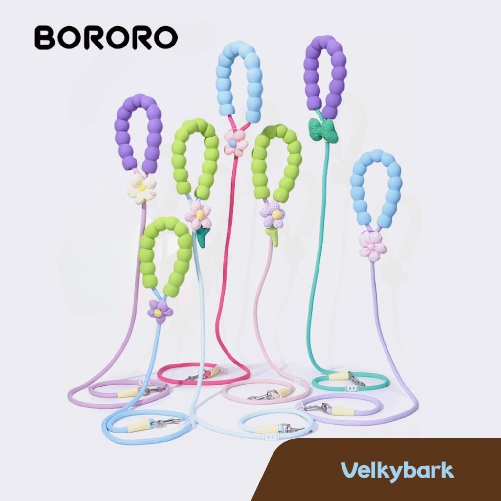 VELKYBARK [พร้อมส่ง] Bororo สายจูงสุนัข สายจูงแมว รุ่นตกแต่งดอกไม้หรือโบว์ สีพาสเทล น่ารัก