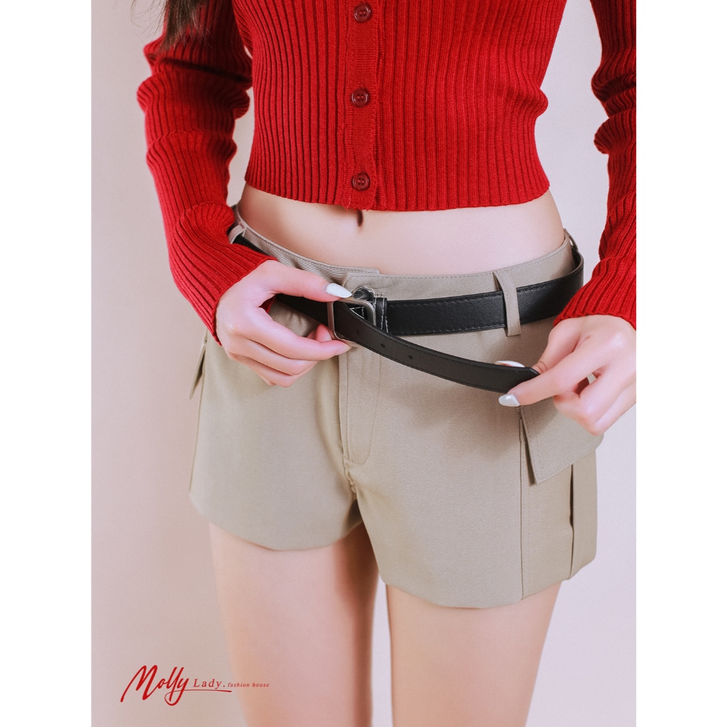 Molly Lady ❤️ Cargo Shorts กางเกงขาสั้นเอวต่ำ เข้ารูป มีกระเป๋าข้างพร้อมเข็มขัดหนัง  Low-waisted รูปที่ 2