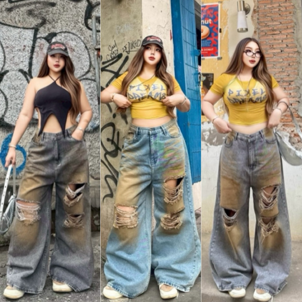 I.CURV JEANS กางเกงยีนส์รุ่น Dirty แต่งเลอะสนิม กางเกงขากว้างทรง Baggy โดดเด่น มีสไตล์จัดๆ