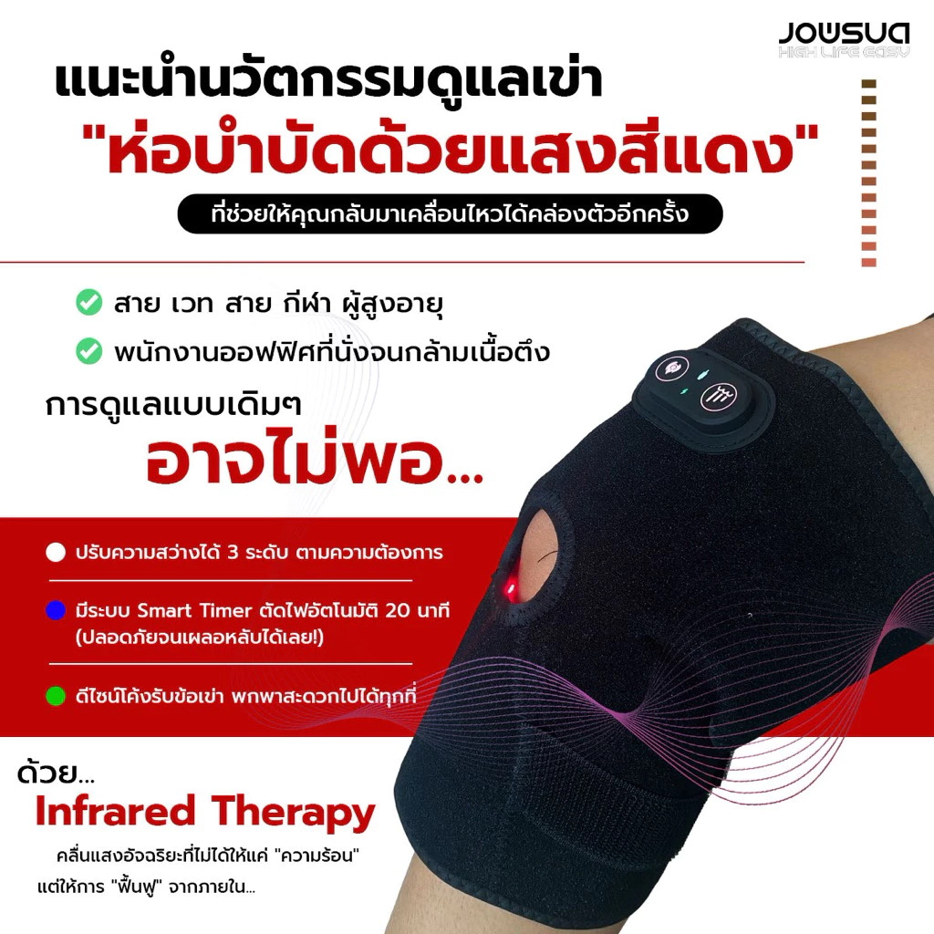JOWSUA เครื่องบำบัดเข่าด้วยแสงอินฟราเรดไร้สาย (Red Light Therapy Heated Knee Brace)
