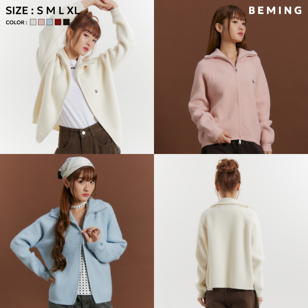 Bemingtop1019(S-XL)-BMG Cozy Zip Knit แจ็กเก็ตไหมพรมซิปหน้าทรงครอป ละมุนแต่เท่ ใส่ง่ายทุกวัน