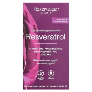 Reserveage Beauty Resveratrol 1000 mg (4-Hour Sustained Release) } 60 Veggie Capsules | Vegan (No.4063)