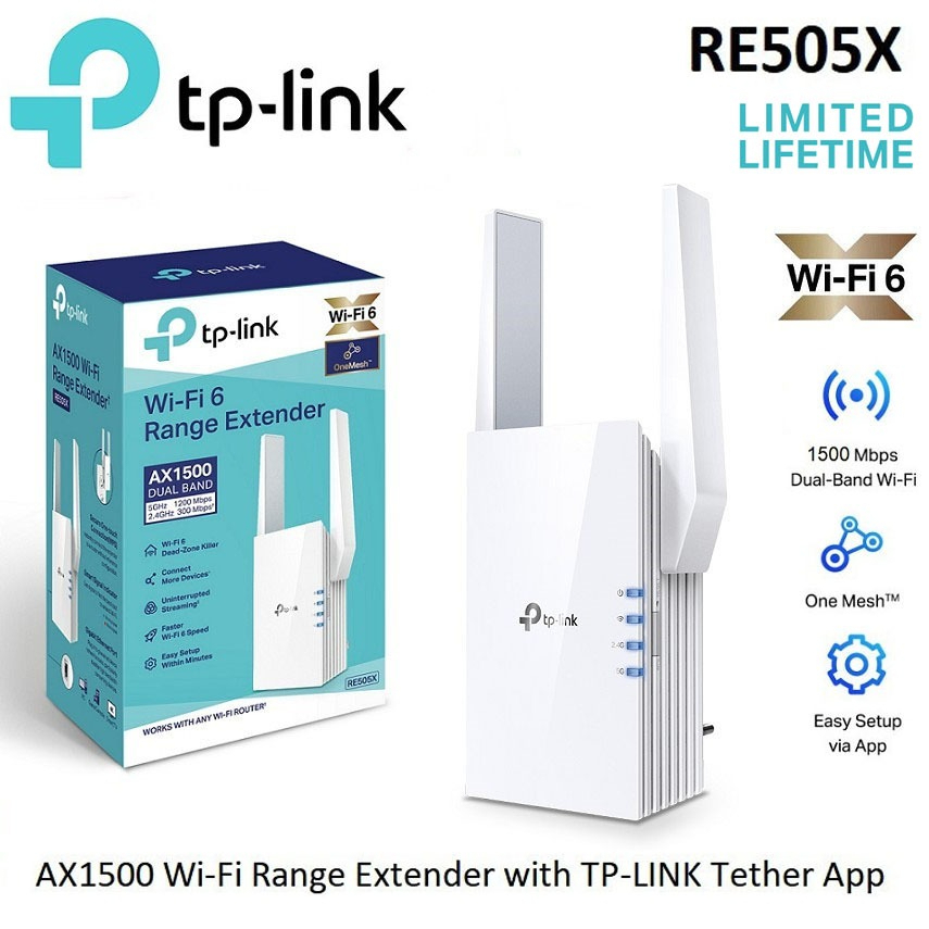 (พร้อมส่ง) TP-LINK RE505X AX1500 Wi-Fi Range Extender Wi-Fi 6 Gigabit Ethernet Port