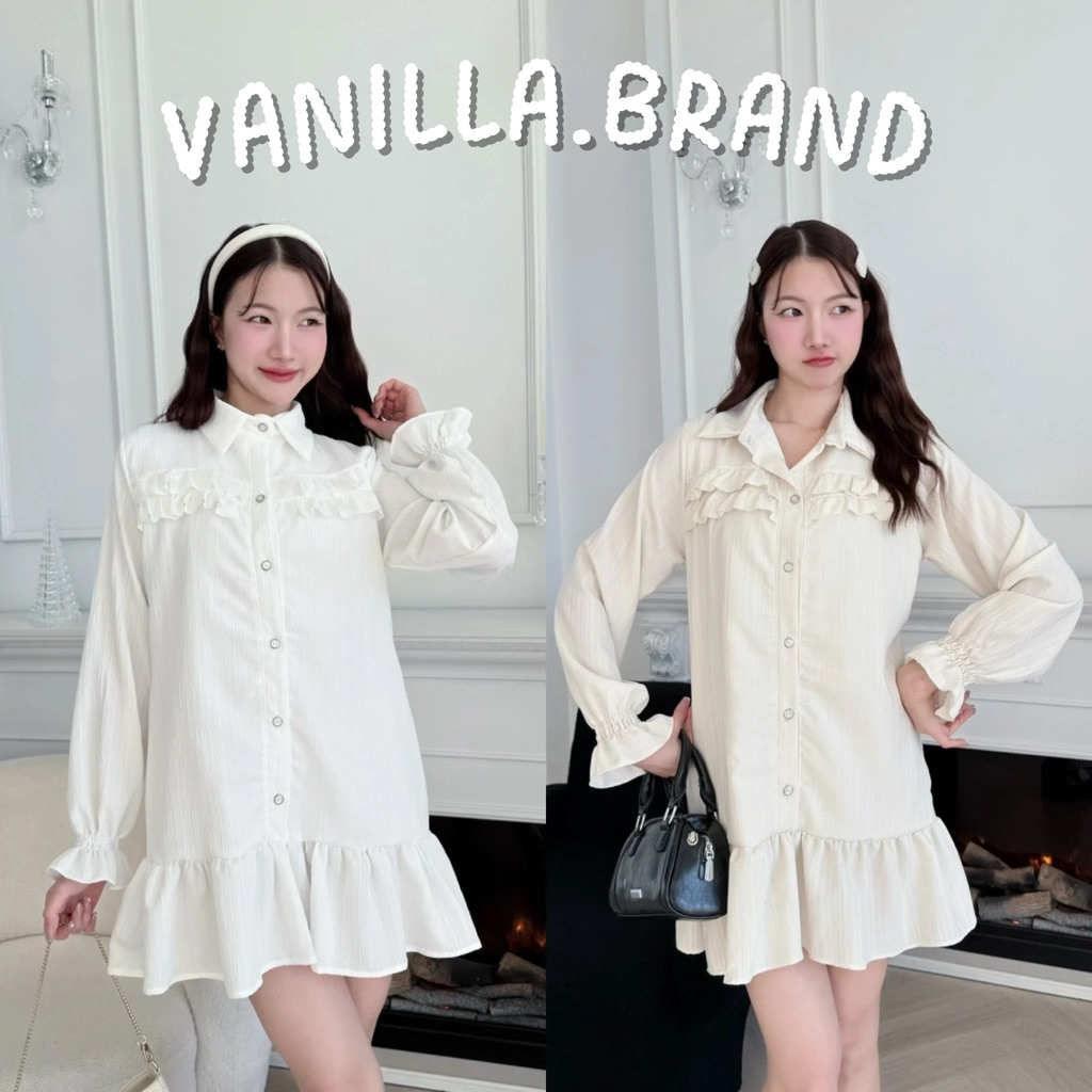 เดรสคอปกแขนยาว ผ้าลายลูกไม้ -ttm / VB0627