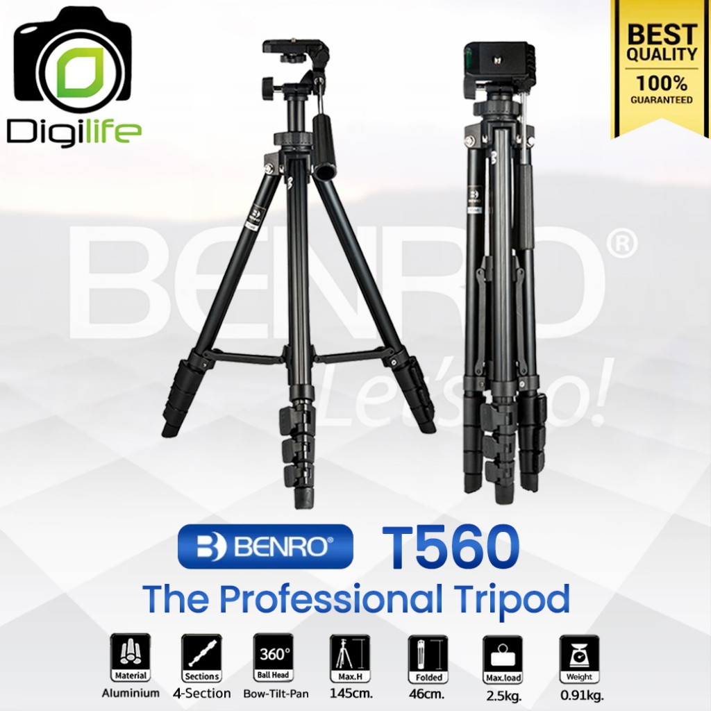 ลดล้างสต๊อก บางตัวอาจมีตำหนิ - Benro Tripod T560 ขาตั้งกล้อง น้ำหนักเบา DSLR, มิลเรอร์เลส, คอมแพ็ค, วิดีโอ / Digilife