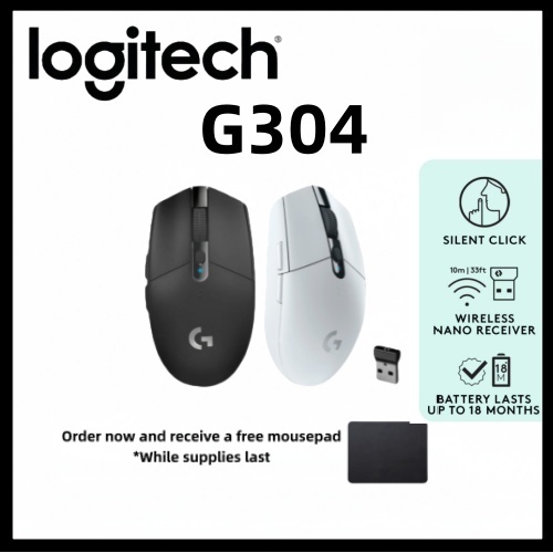 Logitech G304 Wireless Gaming Mouse - HERO 12K Sensor, 250H Battery, 6 Programmable Buttons, 99g Ultra-Light