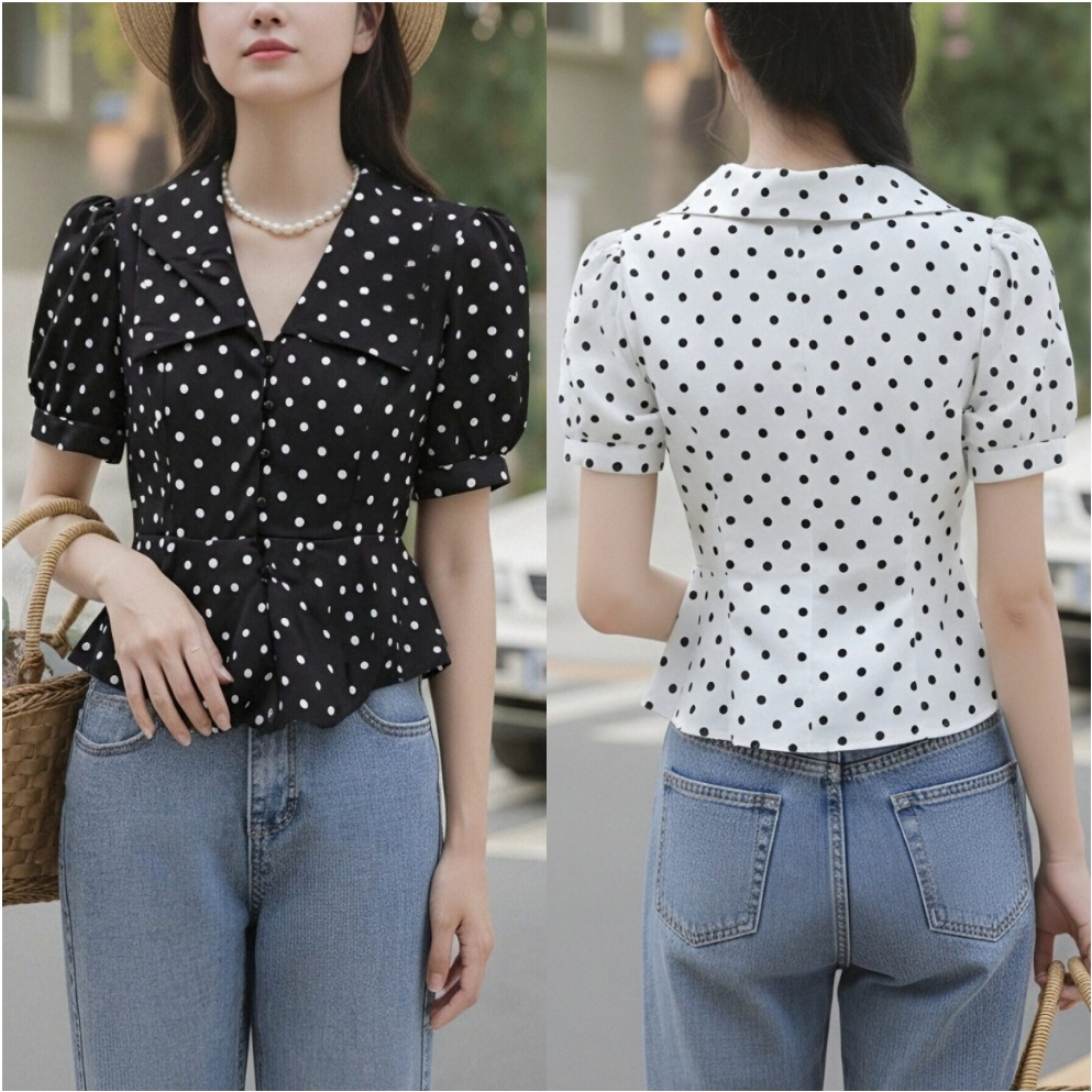 GHAOHES -ส่งจากไทย- เสื้อเชิ้ตแขนสั้นผู้หญิง ผ้าคอตตันระบายอากาศดี สวมใส่สบาย