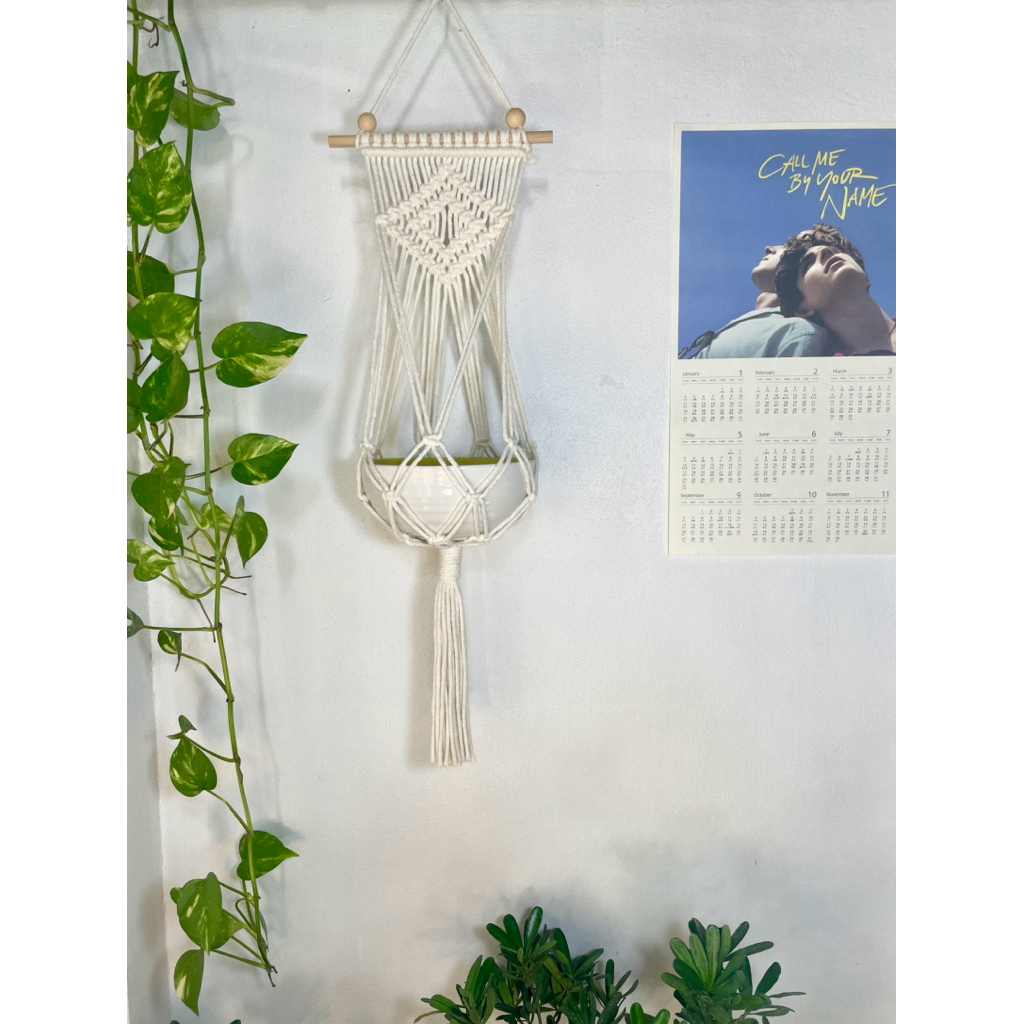 กระถางต้นไม้เชือกถัก เชือกแขวนต้นไม้ ใส่ของประดับตกแต่ง