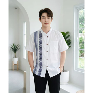 เสื้อพื้นเมืองผู้ชายคอจีน ลายไทยทูโทน