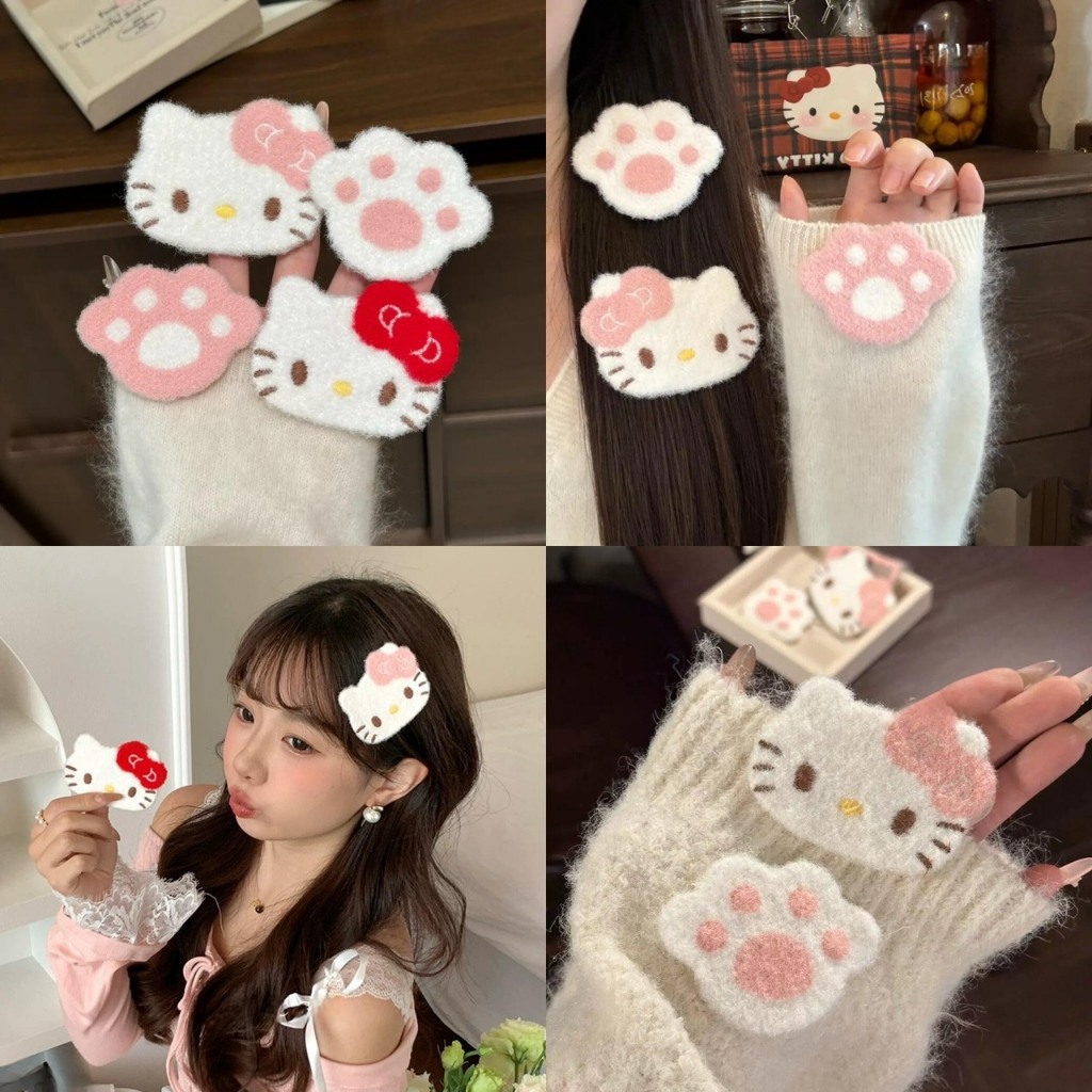 พร้อมส่ง!🇹🇭 ราคา/คู่ กิ๊บแปะผมตีนตุ๊กแก Kitty เก็บติดผม ผ้าฟูนุ่ม เก็บระหว่างแต่งหน้า เนื้องานเกาหลี พรีเมี่ยม คุณภาพดี