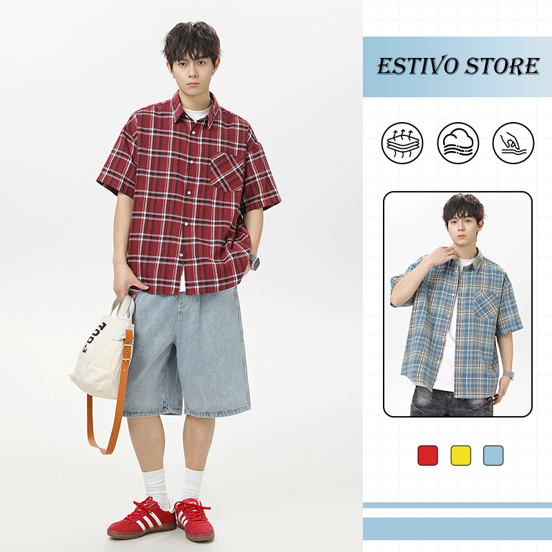 เสื้อสูทตัวกริดแขนสั้น สไตล์เกาหลี กะทันหัน ขวางขวาง ทันสมัย เข้ากับทุกสิ่ง