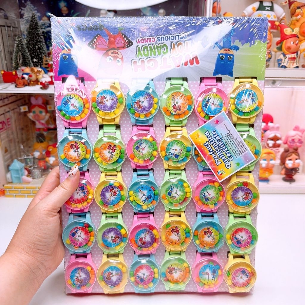 ลูกอมนาฬิกาข้อมือเป็นทั้งของเล่นเเละลูกอม 1 เเผง 30 ชิ้น