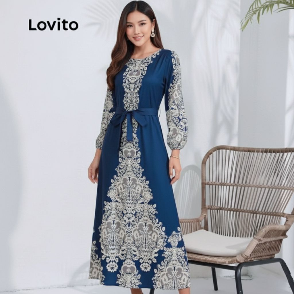 เดรสยาวLovito แขนยาวจั้มมีสายผูก🎀"สำหรับสาวอวบ" (ร้านในไทยถึงเร็วทันใจ)