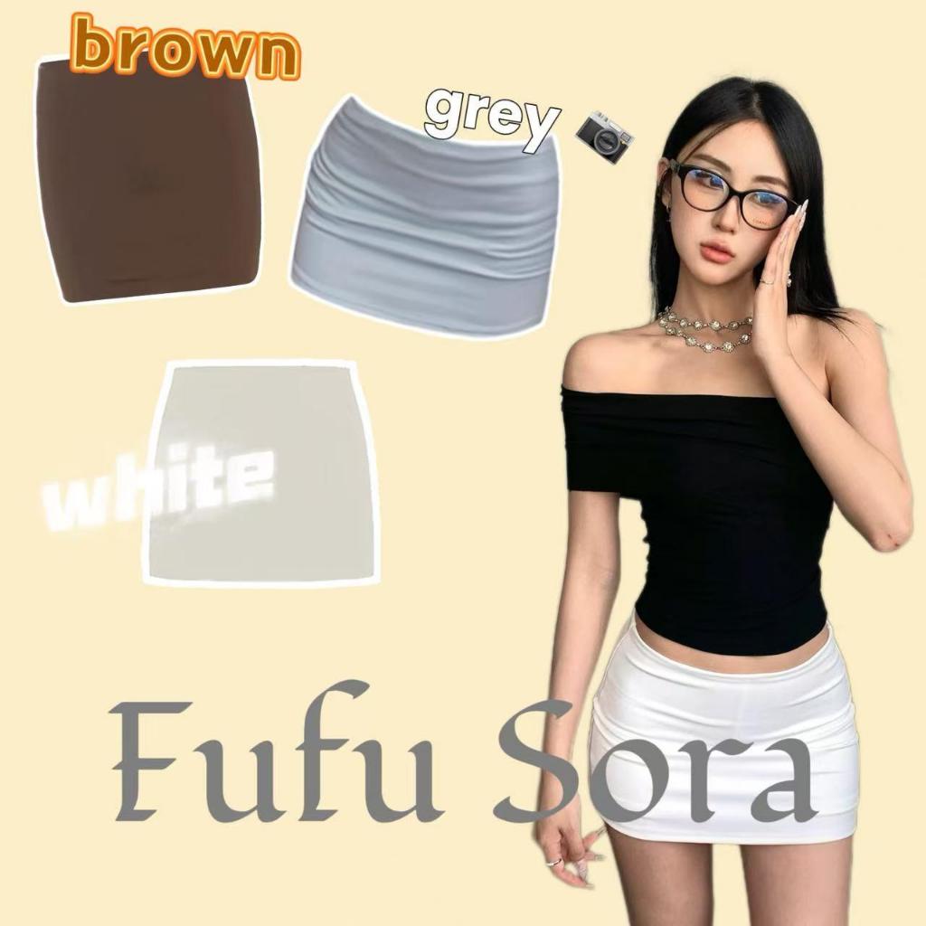Fufu Sora.TH💕คลังสินค้าพร้อม💕ชุดสาวแซ่บ: เสื้อเกาะอกลายจุด กระโปรงสั้นเข้ารูปสีน้ำตาลเอวสูงเข้ารูปสำหรับฤดูร้อนปี 2026