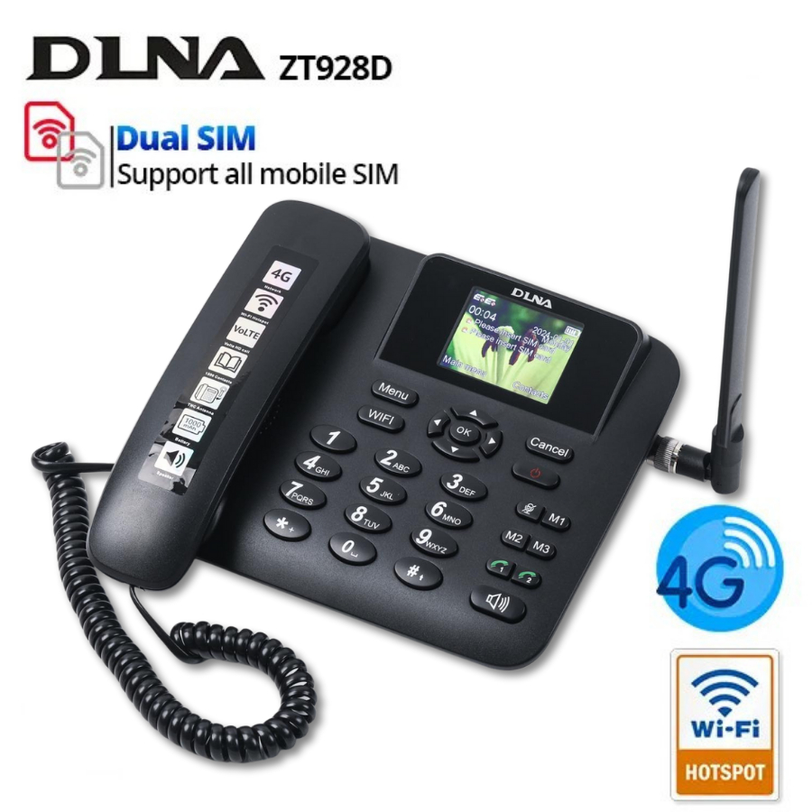 DLNA ZT928D โทรศัพท์ไร้สาย แบบใส่ซิมมือถือ 4G โทรศัพท์สำนักงาน โทรศัพท์บ้าน กระจาย WiFi