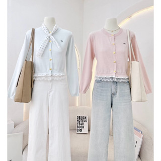 WA YA เสื้อคาดิแกนไหมพรม กระดุมหน้า