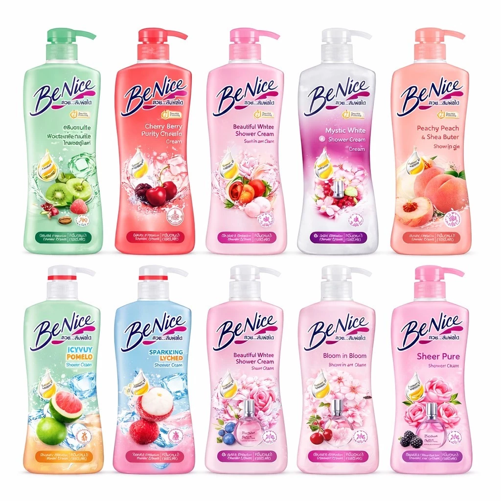 Be Nice บีไนซ์ ชาวเวอร์ Benice Shower ครีมอาบน้ำ ขวดปั๊ม450 มล. ถุงเติม สบู่เหลว 400มล.