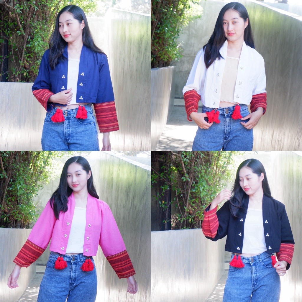 เสื้อคลุมพื้นเมือง แต่งทอน่ารักๆสไตล์ล้านนางานเรียบหรู (รุ่นแต่งทอแขน+เหรียญ)